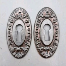  Antique / Vintage Skeleton Key Hole Covers Escutcheon Hardware Lot of 2