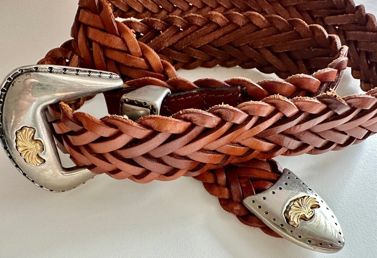 RARE Catherine Carson Brown Leather Weave Silver Plated  display picture 1