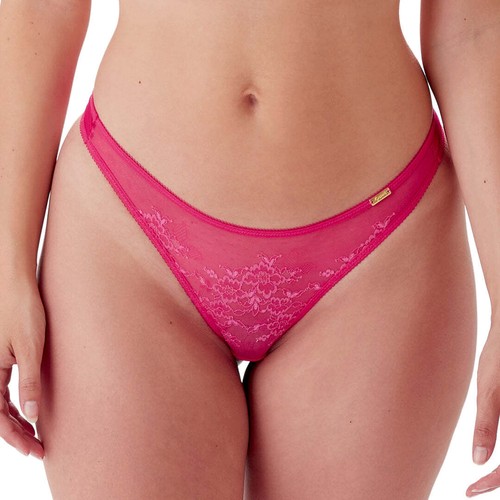 Gossard Glossies Lace Hot Pink Sheer Mesh Thong Panty New Womens Lingerie 13006 - Picture 10 of 13