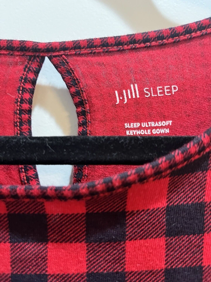 Vestido J JILL Sleep Ultrasuave Mangas 3/4 Rojo/Negro Cuadros Mediano Pequeño Foto 2 de 4