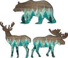 Woodland Nursery Decor Cabin Wall Bear Elk Wood Animal Trio...