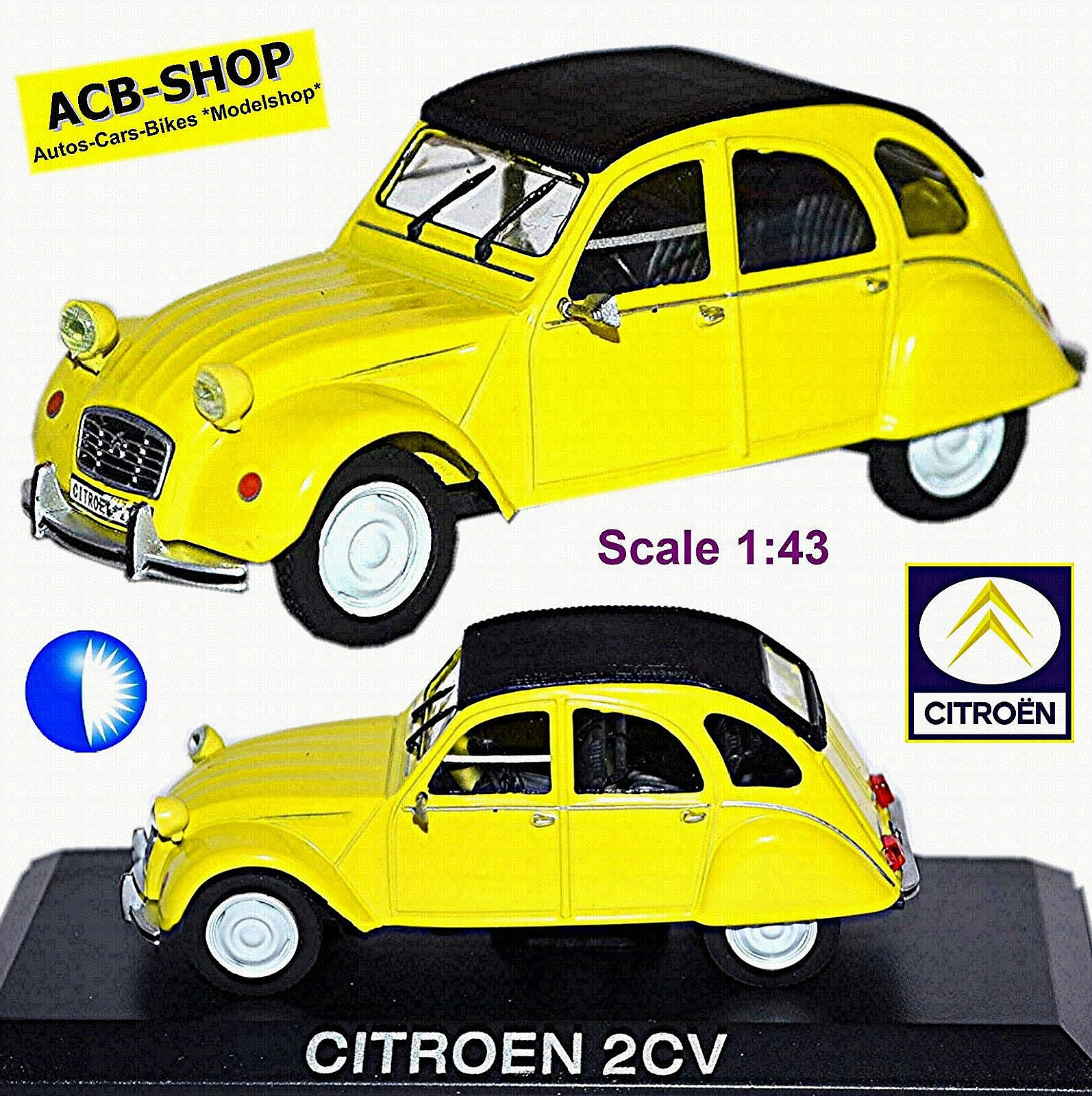 Citroen 2CV Limousine 1965-75 Yellow 1:43 Atlas