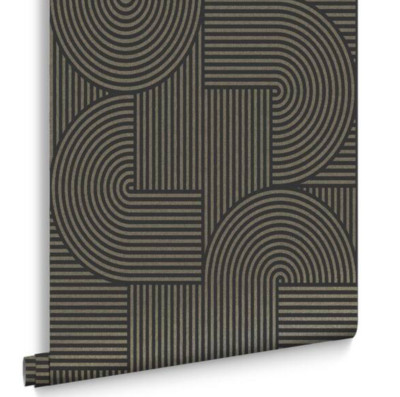 Graham & Brown Centra Black Wallpaper 105'' x 20.5'' Metallic Gold