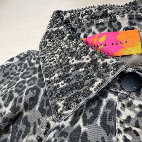 Nuovo senza etichette - Gilet inglese rosa denim donna M/L grigio mimetico leopardato frange perline - Foto 9 di 9