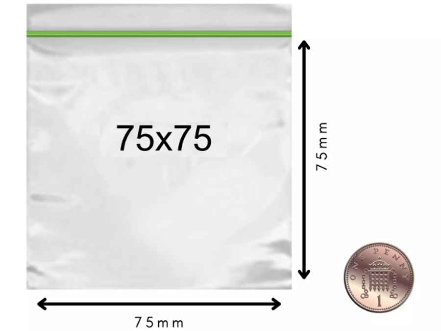 Resealable Grip Seal Bags - 75x75mm (7.5x7.5cm), Clear Poly (Box of 1000)