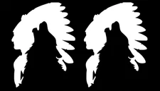 Indian Chief Wolf TWO 6" White Vinyl Graphic Decals Car Window Laptop Notebook