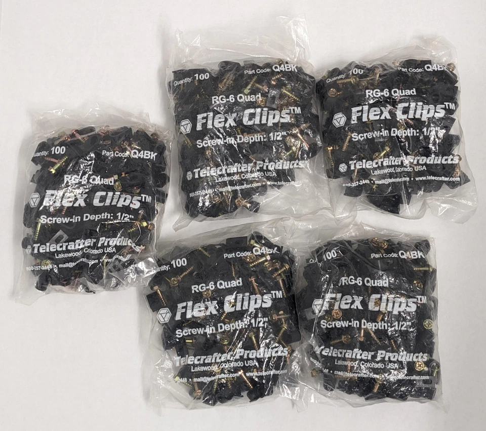 Telecrafter Products 500 Count RG-6 Quad Flex Clips Q4BK 1/2 Inch Screw In Depth - Image 2 of 4