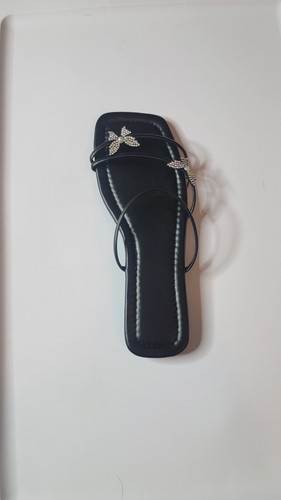 Damen-Sandalen Strass Schmetterling Riemchen Pantoletten quadratisch offene Zehenpartie Glitzer - Bild 7 von 7