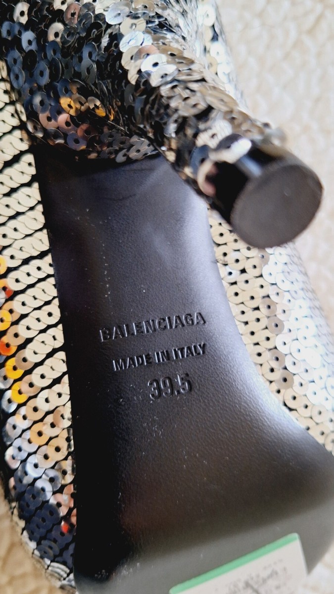 BALENCIAGA XL 110mm Sequinned Silver Pumps Heels Shoes EU