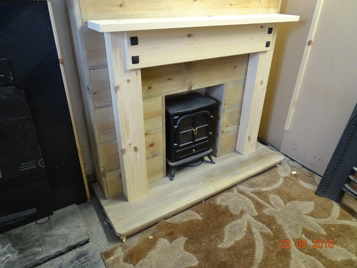 PINE CHUNKY MANTLE FIREPLACE FIRE SURROUND WITH RIVET DETAILS free postage  | eBay