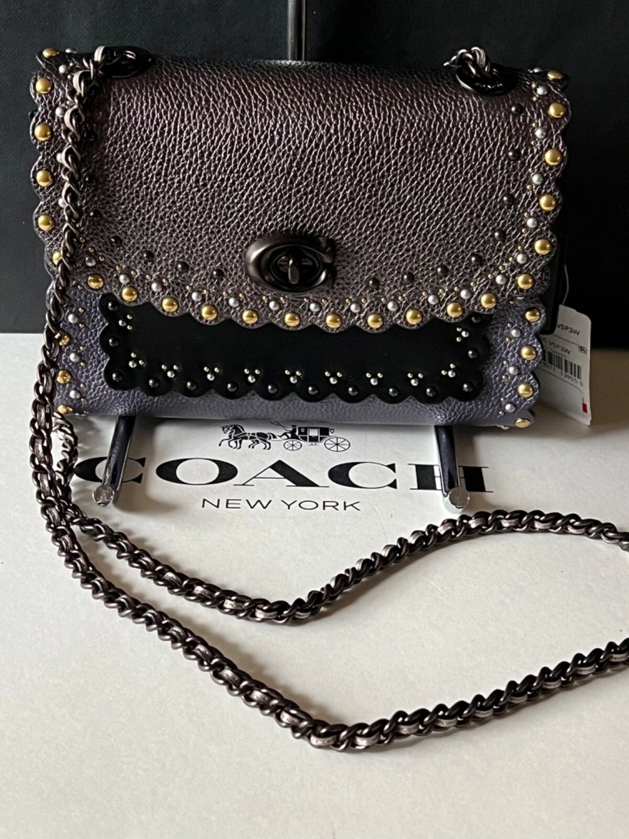 NWT Coach Parker 18 Scallop Rivets Metallic Crossbody in Eggplant