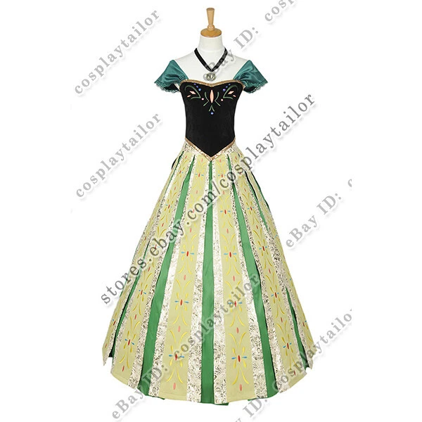 Movie Frozen Cosplay Princess Anna Costume for Adults Elegant Green Full  Dress | eBay