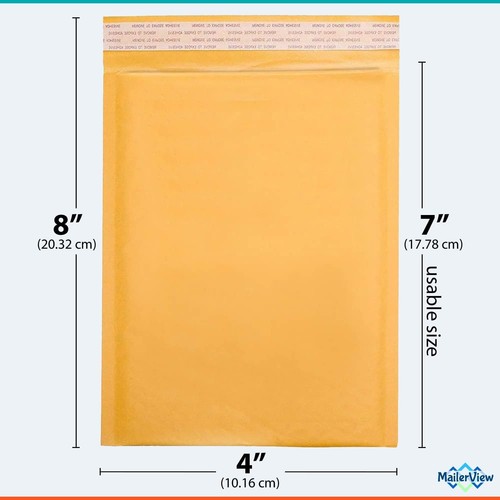 Kraft Bubble Mailers 4x8" #000 - 500 Count Self-Seal Padded Envelopes - Picture 2 of 11