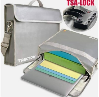 X-Large 16x12x3.5 Fireproof Document Safe Bag with TSA Lock XL Silver 3M Accents
