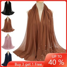 Muslim Long Hijab Women Beads Bubble Chiffon Headscarf Wrap Turban Scarf Stoles