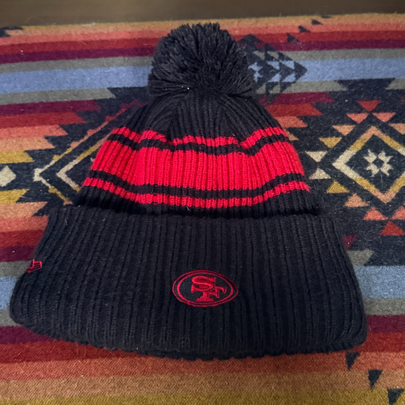 NFL New Era San Francisco 49ers Chunky Knit Fleece Lined Beanie Hat Cap Black