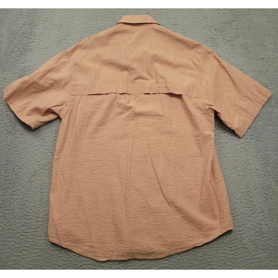 Camisa TravelSmith Para Hombres L Manga Corta Con Botones Campamento de Pesca Melocotón Rayas Foto 2 de 4