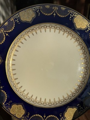 Antique Set Of 10 Aynsley Jeweled Cobalt & Gold Dinner Plates 10.5  