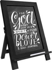 Tabletop Wooden Chalkboard Sign with Stand, Magnetic Easel, Black Memo Board DIY