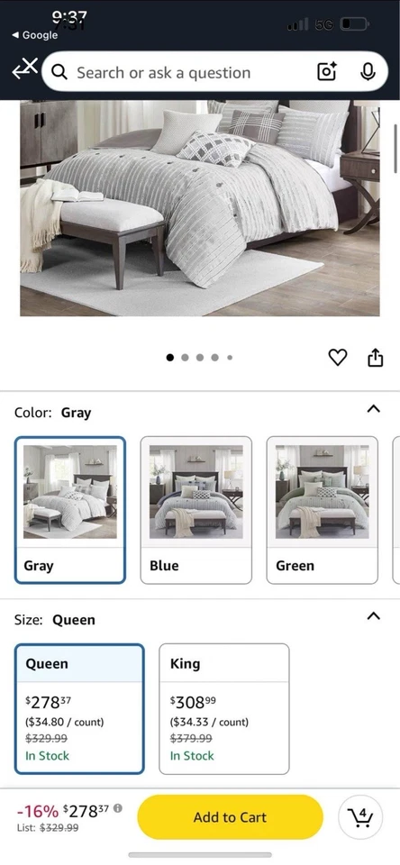 MADISON PARK SIGNATURE Queen Comforter Set, 100% Cotton Duvet Cover 8 Pieces. - Image 4 of 4