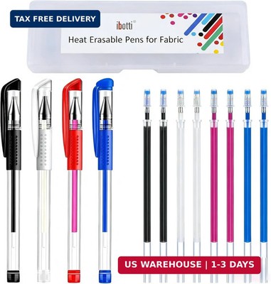 ibotti Heat Erase Pens for Fabric with 8 Free Refills for Quilting Sewing, 4 Col