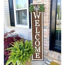 Welcome Sign for Front porch Standing 45"X9"Large Wood Frame Outdoor Tall Wel...