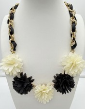 Talbots Black Ivory Floral Statement Necklace...
