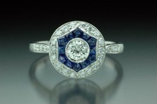 Art Deco 1.20 Ct Old European Cut Moissanite Sapphire Diamond Engagement Ring