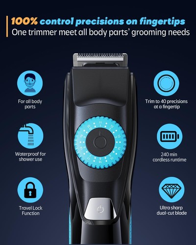 Recortadora de barba eléctrica 40 precisiones para hombre, aseo para hombre azul claro - Imagen 6 de 7