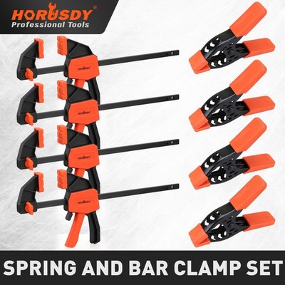 8-Pack Quick F Clamp Bar and Spring Clamps for Woodworking 6'' & 4'' 75 LBS Limit