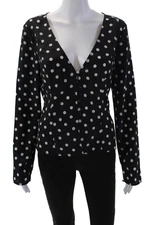 ciro lucia Womens Polka Dot V-neck Button Front Blouse Top Black Size S