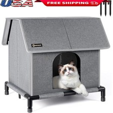 Outdoor Insulated Cat House Warm Waterproof Elevated Shelter Tool-Free Assembly