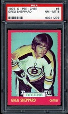 1973-74 OPC O PEE CHEE Hockey #8 Greg Sheppard PSA 8 NM-MT Boston Bruins