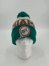 MIAMI DOLPHINS THROWBACK LOGO NEW ERA BEANIE W/ AQUA PUFF *BRAND NEW*