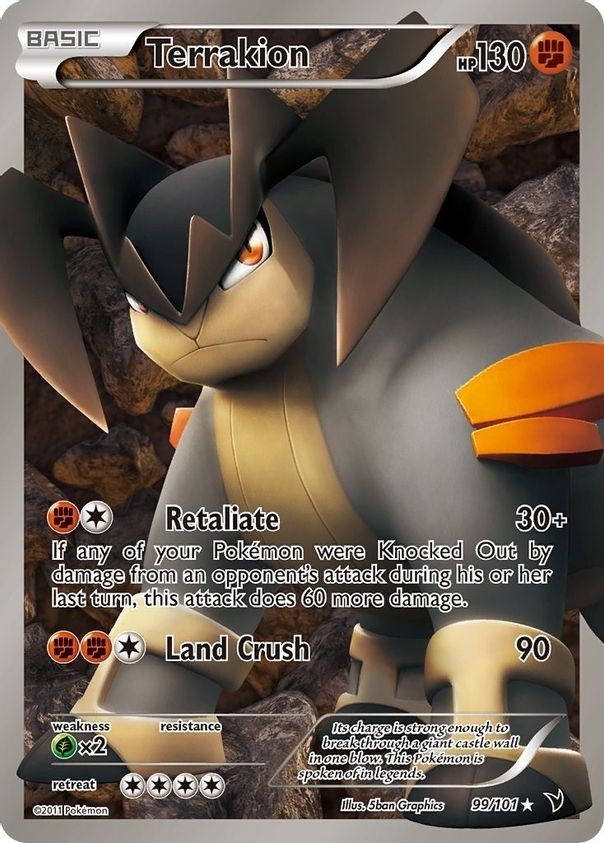 Terrakion - 99/101 - Pokemon Noble Victories Black & White Ultra Rare Card MP