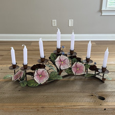 Vintage Floral Metal 7-Light Taper Candle Hol...