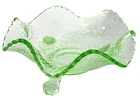 Uranium Glass 3 Footed Ruffled Bowl Floral Depression Glass UV Reactive