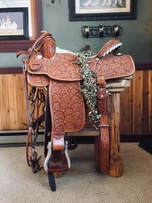 New Collector Ostrich Leather 16 In Show Saddle.. Bridle, Breast Collar, & Cinch