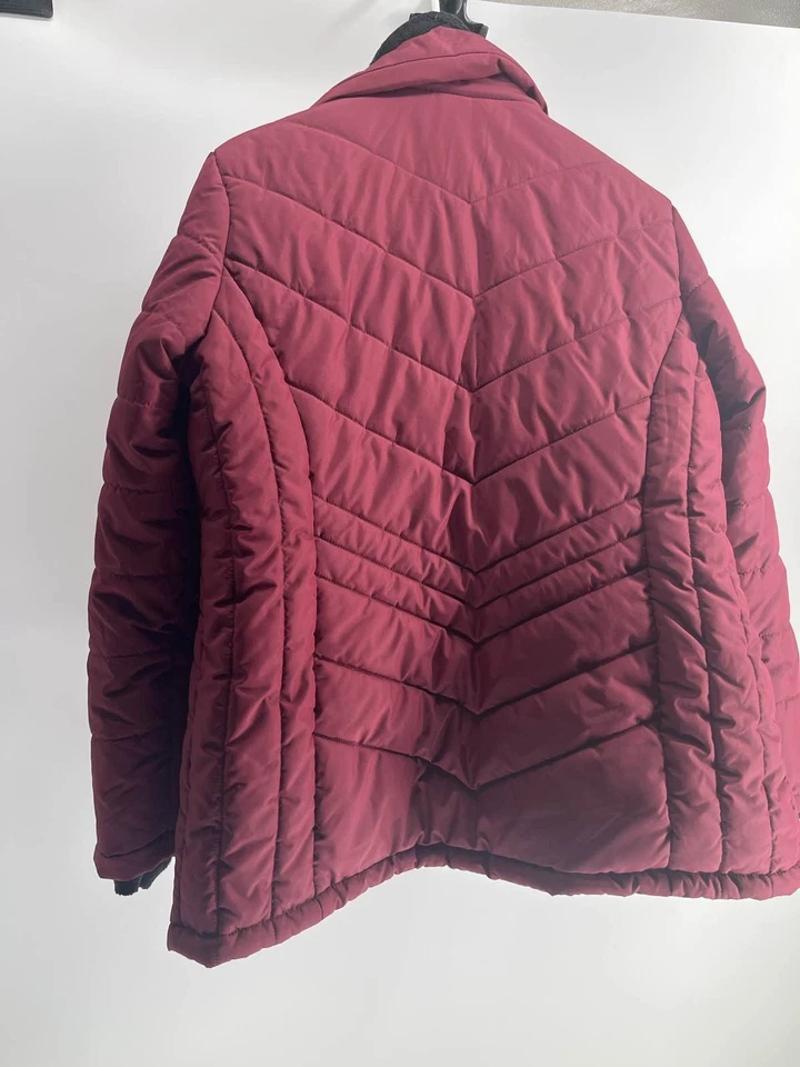 Free Country Women's Burgundy Puffer Jacket Quilted Sherpa Lined Full Zip Sz L - Image 3 of 3