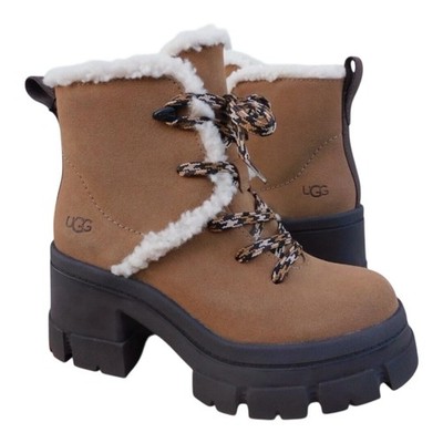 UGG WOMEN BROOKLYN HIKER CHESTNUT SUEDE PLATFORM ANKLE BOOTS US 9/ EUR 40 NEW