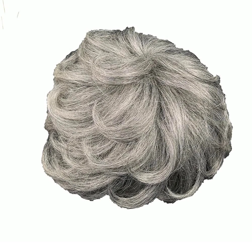 Peluca de cabello corto gris esponjoso ondulado rizado adorno cabello humano reemplazo para mujeres Foto 2 de 3