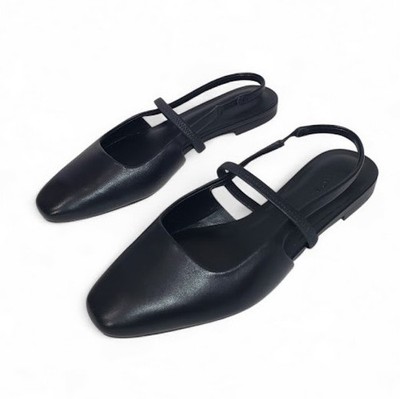 Vince Bernice-B Womens Leather Black Slingback Flats Sz 8.5 Ballet Square Pointy