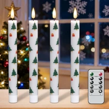 Christmas Flameless Taper Candles with Remote Timer, 4 Pack LED Flickering Candl