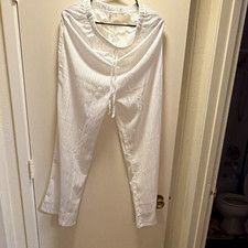Women  s White Solid Dress Pants Polyester Drawstring Elastic Waist Size M