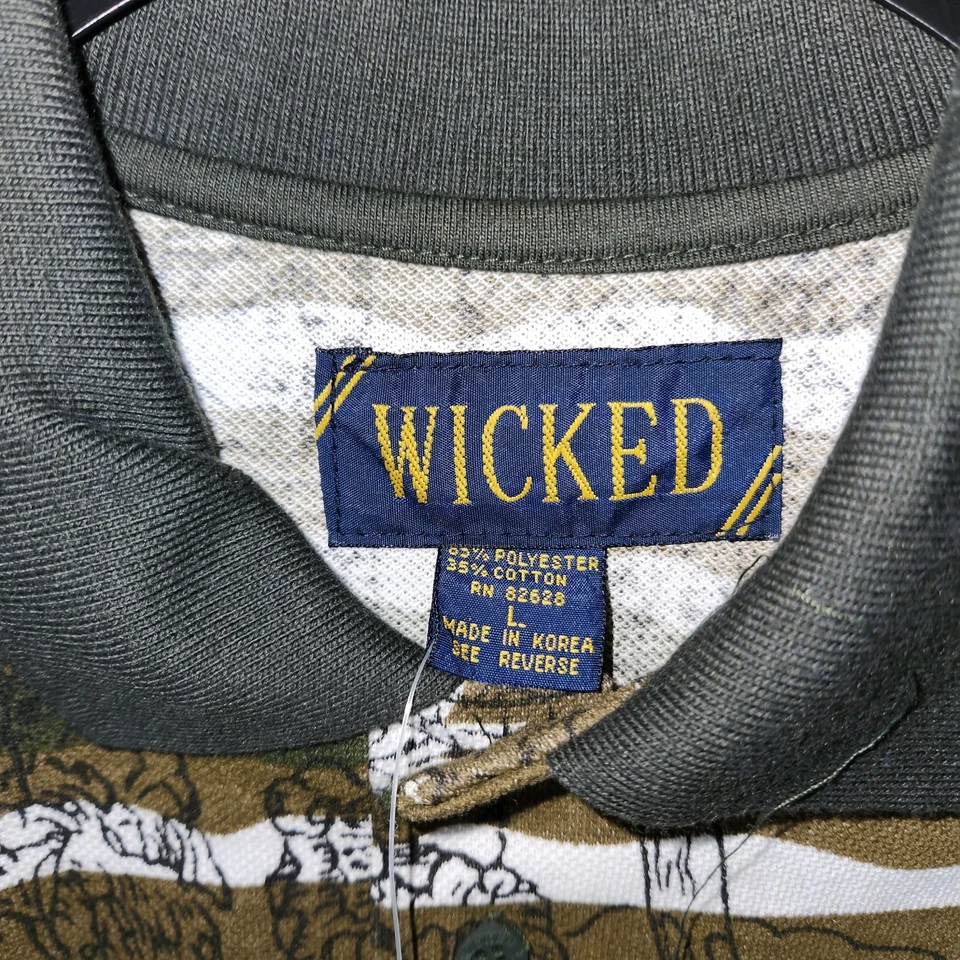 Camisa Polo De Colección Años 90 Wicked Palm Tree L Tropical Resort Wear OD Verde Rayas Nueva con Etiquetas Foto 3 de 4