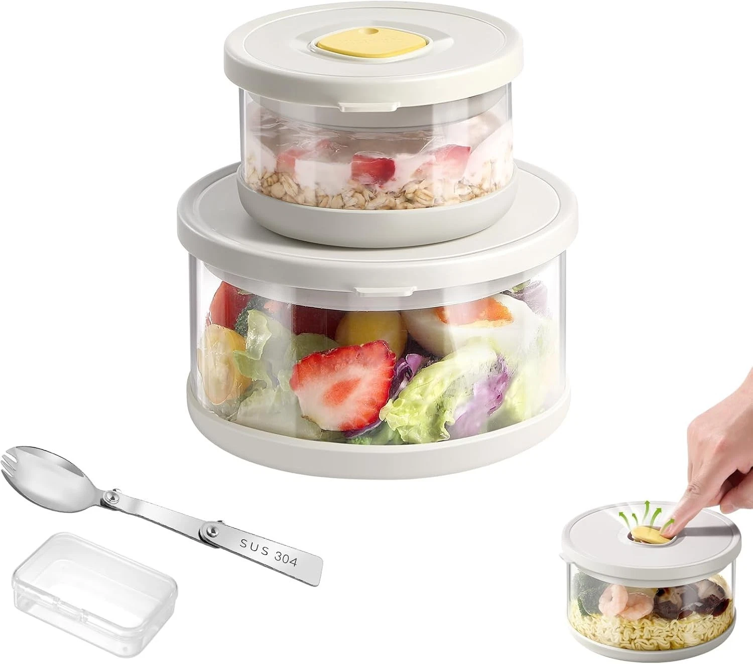 Glass Food Storage Containers with Airtight Lids, 33.8oz & 11.8oz High-Borosili