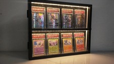 Graded Trading Card Display Case 8 LED Light Sport Baseball PSA Slabs Wood Frame