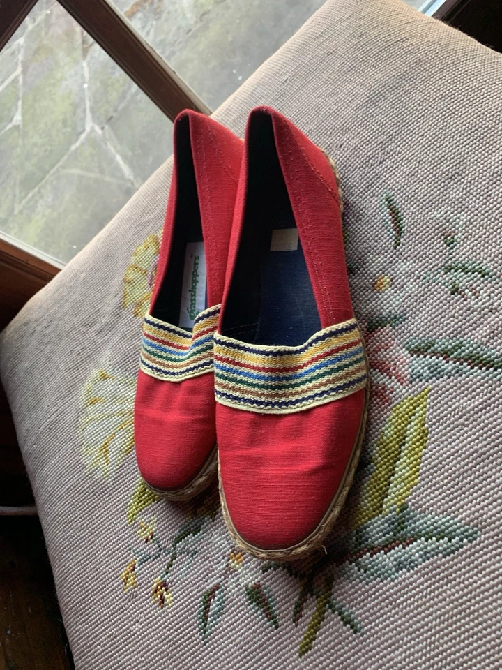 Zapatos boho mocasines planos de lona sin cordones Grasshoppers de colección 10/10,5 cuñas rojos Foto 4 de 4