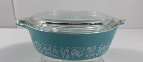PYREX Amish Butterprint Turquoise 471 1 Pint Dish Casserole Glass Lid 470-C