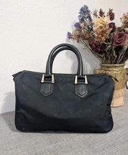 Vintage Auth Christian Dior Trotter Nylon Leather Boston Navy Excellent 